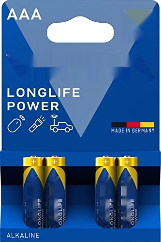pila alcalina longlife power aaa 1.5v - blister de 4 unidades, ø10.5x44.5mm, ideal para dispositivos electrónicos y juguetes.