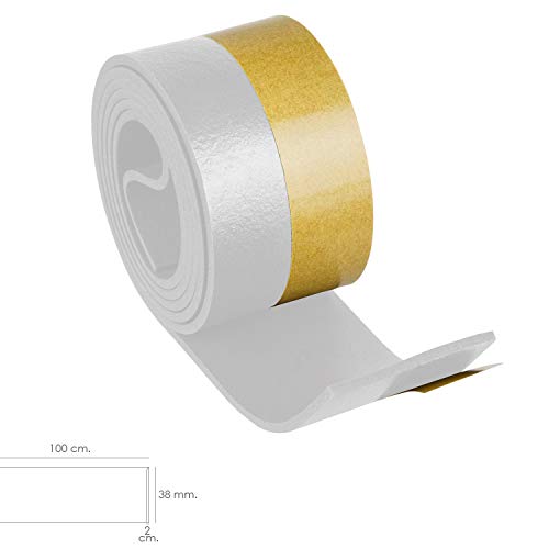 bajo puerta adhesivo en PVC expandido 38mm x 100cm blanco, ideal para aislamiento acústico y térmico, previene el paso de suciedad.